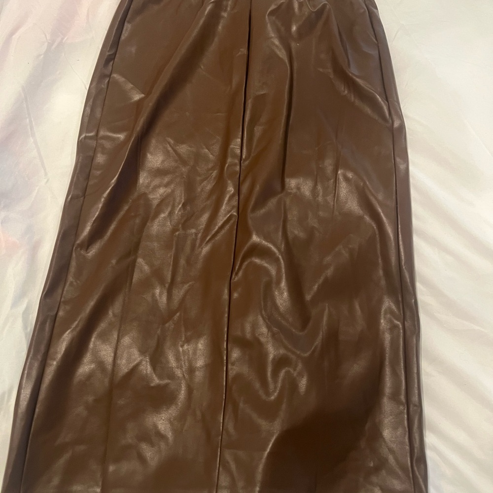 Brown Faux Leather Skirt